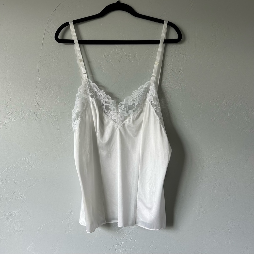 Vintage Lorraine White Lace Satin Slip Cami Tank Antron Romantic Fairy Deadstock